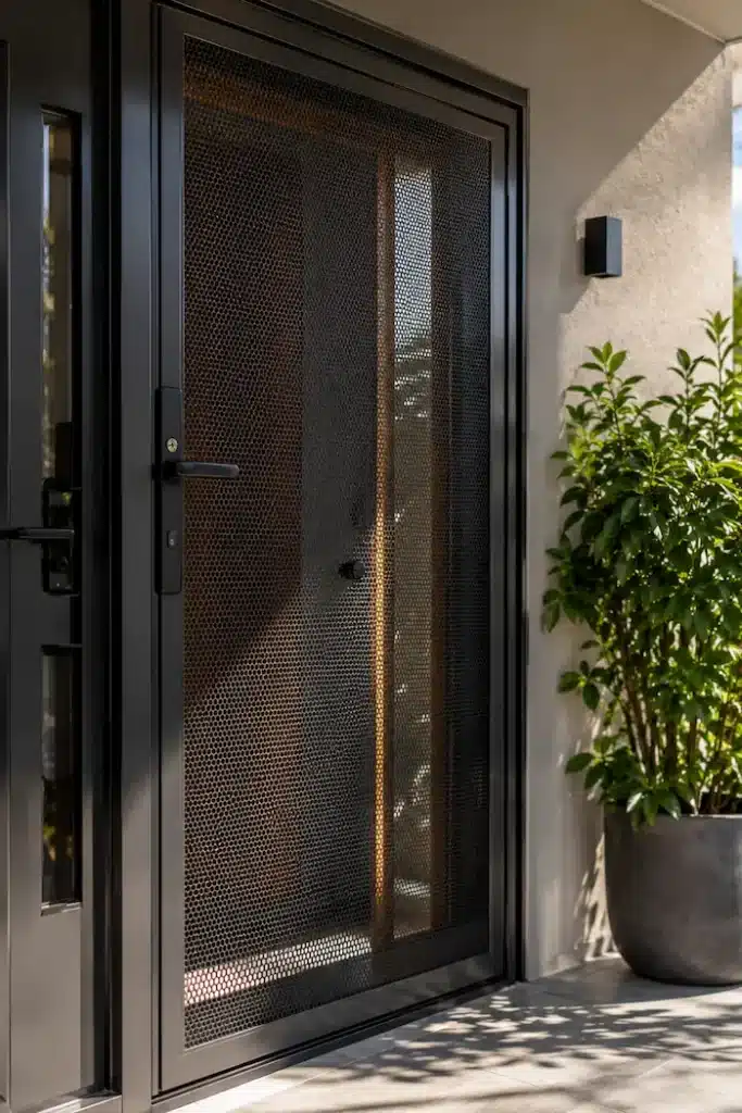 Black mesh front security screen door