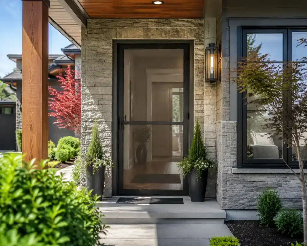 Modern home with secure screen entry door
