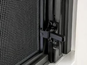Safe-S-Cape security screen door with quick release handle