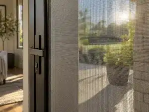 Security screen mesh filtering sunlight