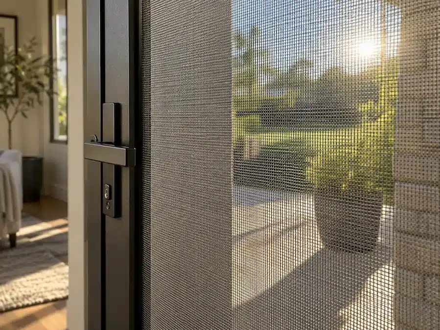 Security screen mesh filtering sunlight