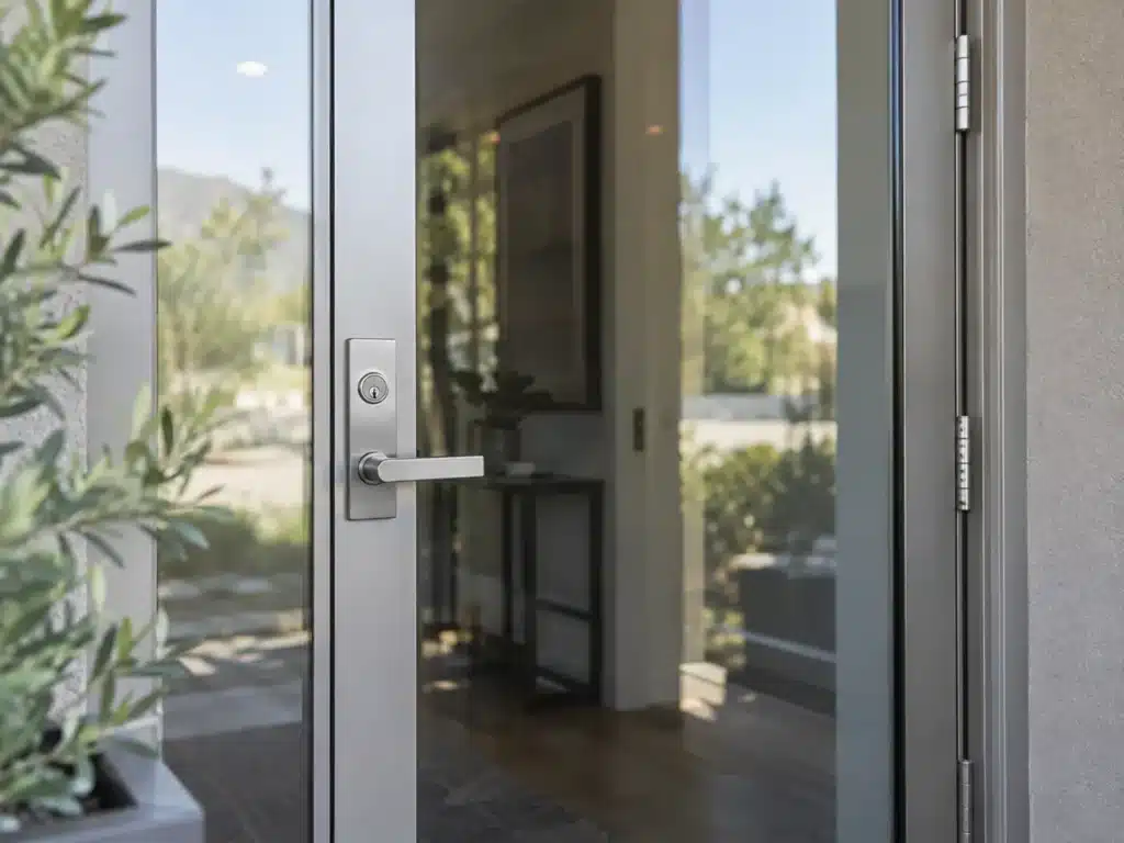 Modern glass entry door with lock